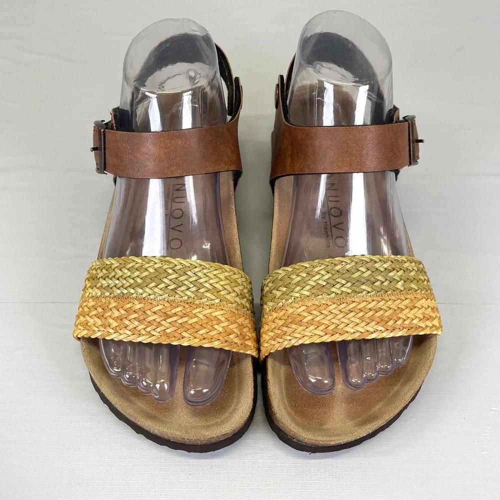 Nuovo Hawkins Wedge Sandals Womens Size M (US 7) Brown Leather Ankle Strap Shoes